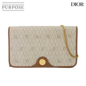 Christian Dior Honeycomb Clutch Shoulder Bag Leather Beige
